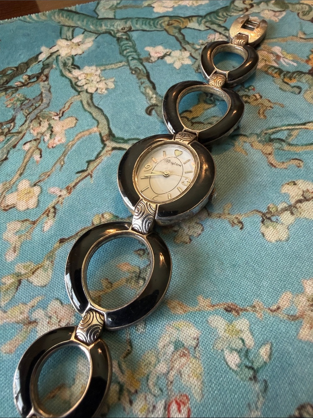 VINTAGE BRIGHTON WATCH Silver-Tone Black Link Watch Bracelet for Women